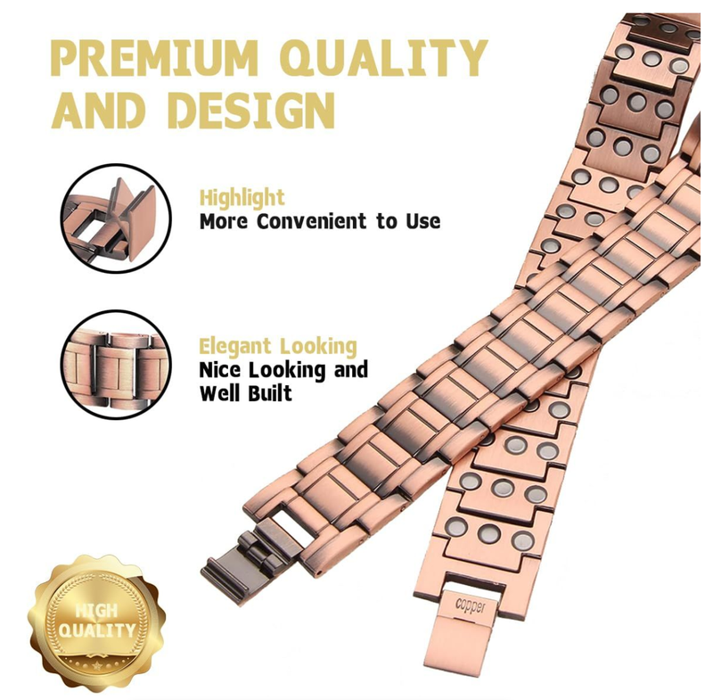 3800 Gauss Adjustable Magnetic Therapy Pure Copper Bracelet for Mens