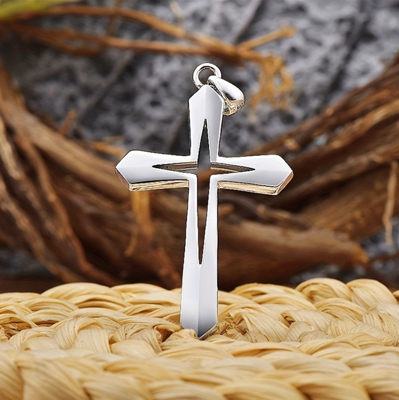Simple Hollow Cross Pendant Men's Hip Hop Stainless Steel Necklace
