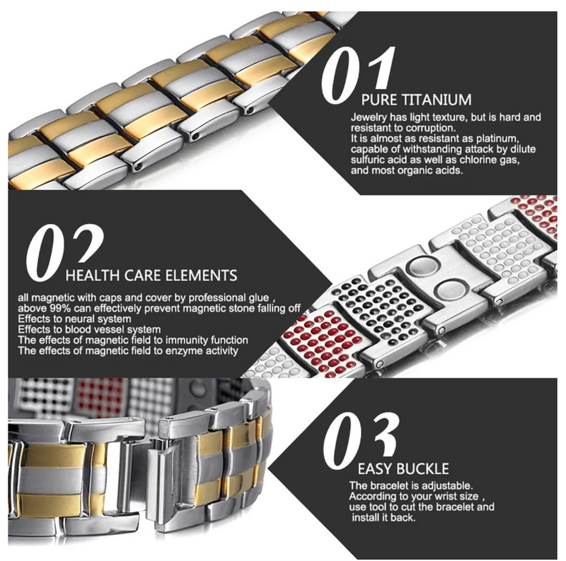 IPSTYLE Men's Bracelet Magnetic Therapy Wristband Premium Pure Titanium