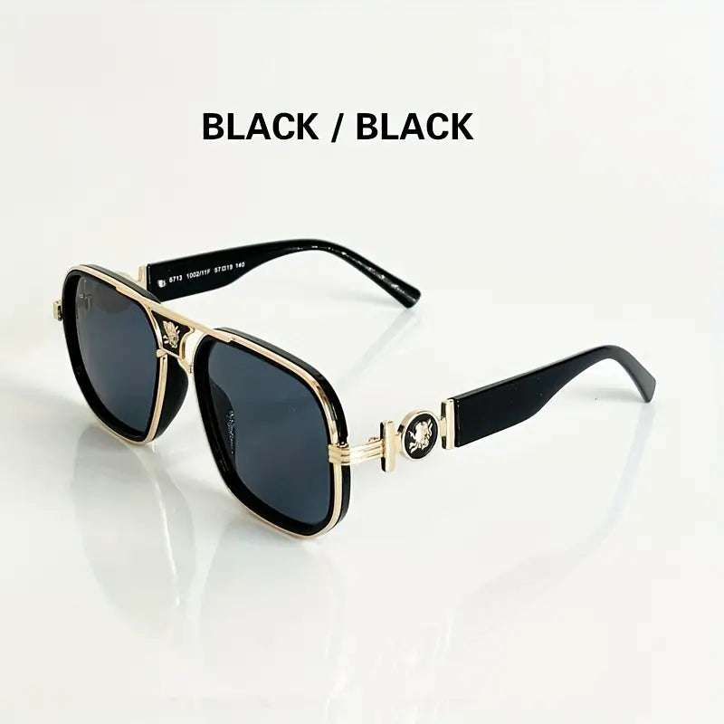 Men's Premium Elegant Square Sunglasses – Green Frame with Unique Temples, UV400 Protection for Daily & Outdoor Use