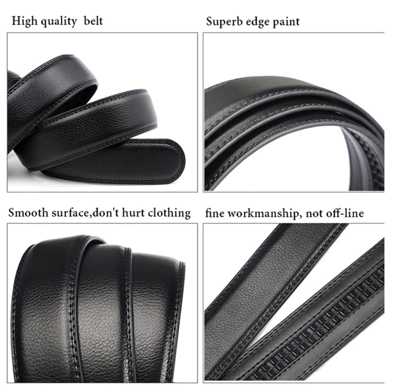 Men's Belt 120cm Luxury Belt, Black Men's Automatic Buckle Jeans Suit Belt