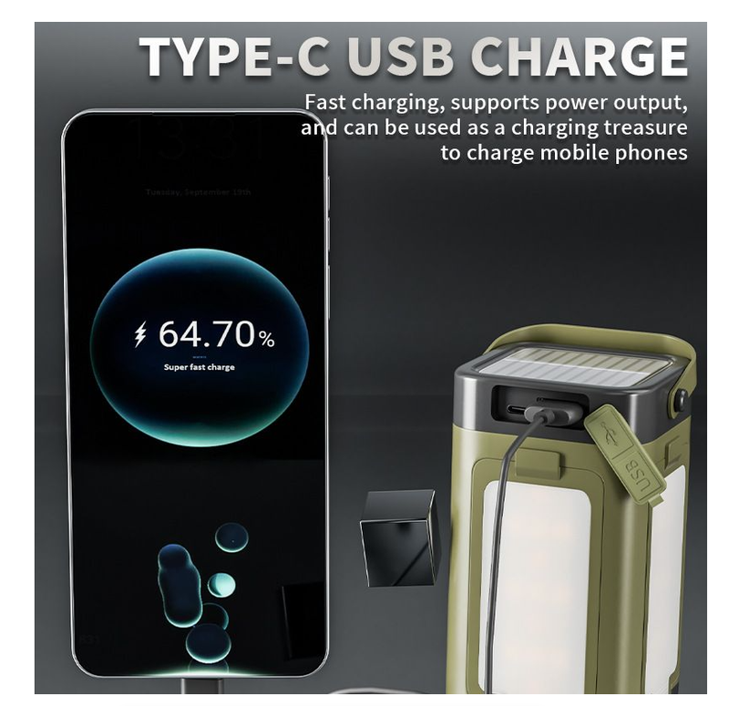 Camping Light Solar Charging Foldable 2000mah Power Bank Tent Light