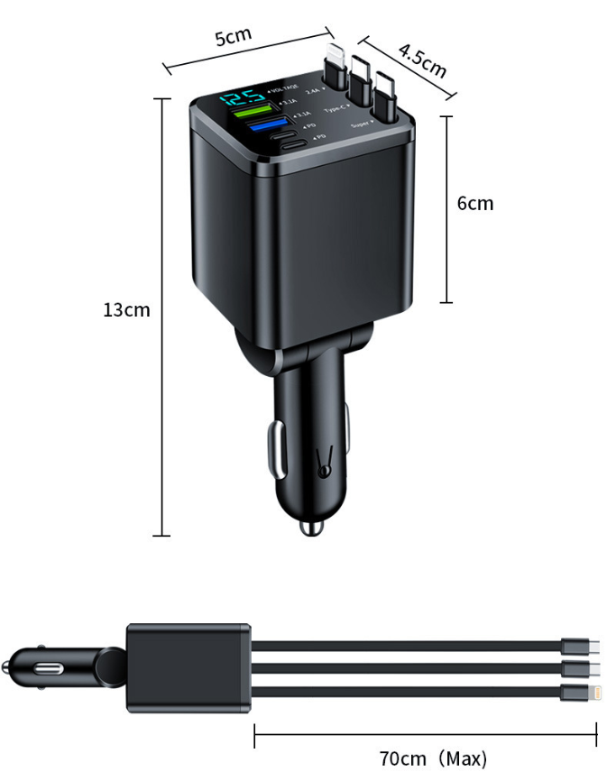 7-in-1 Car Charger Retractable Cable