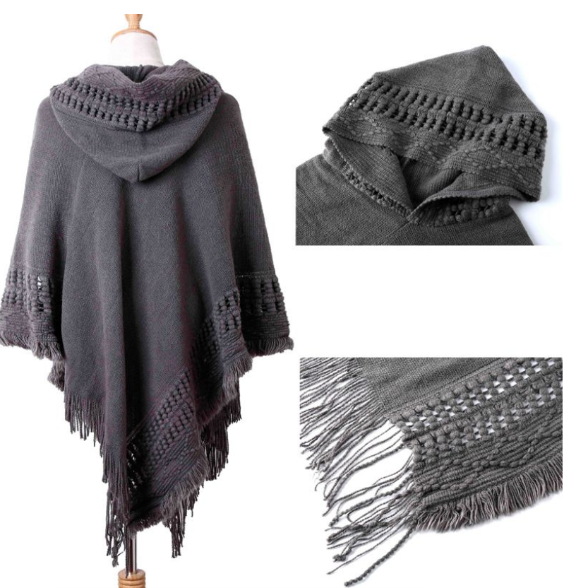 Women Ladies Tassel Cape Coat Fringe Poncho Oblique Stripe Coat Bohemian