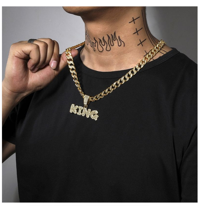 Men Rhinestone King Pendant Hip Hop Necklaces Male Charm Jewellery Gift