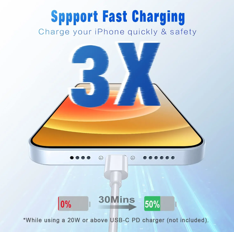 USB-C to Lightning Cable Fast Charging iPhone Compatible With iPad and more