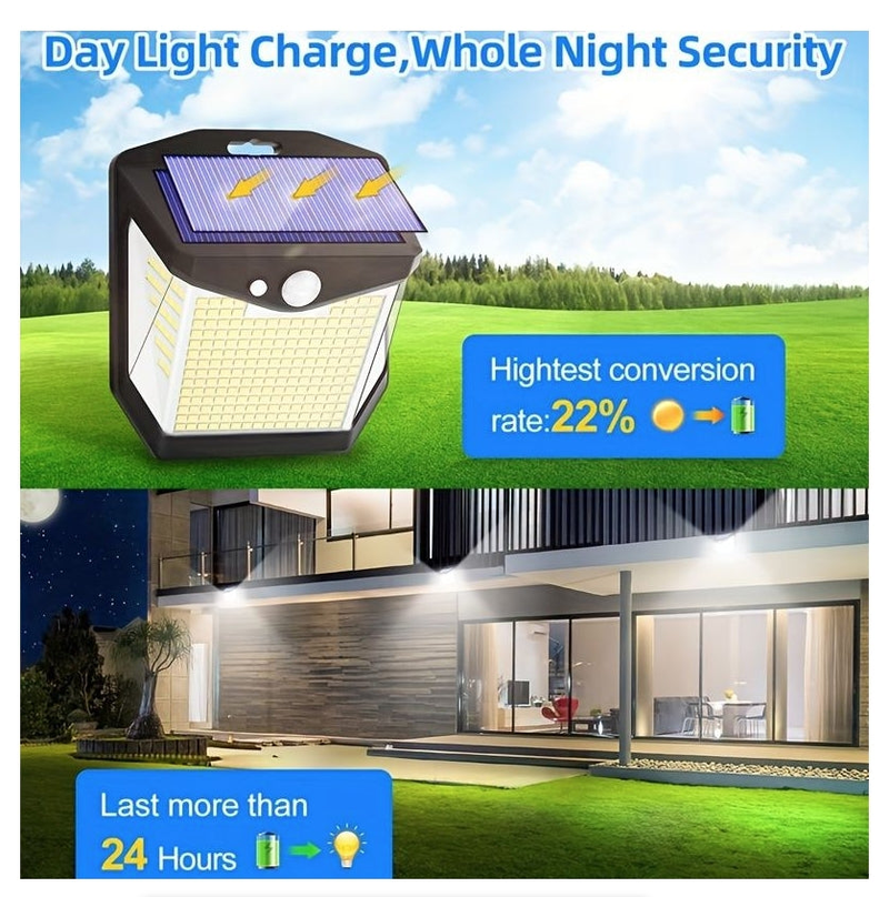 IPSTYLE Solar Wall Lights Outdoor Solar Lamp Sunlight Street Light 128 LED
