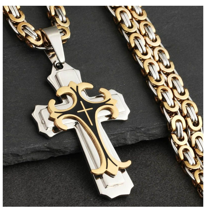 Cross Necklace Multi-layers Stainless Steel Cross Pendants Necklaces