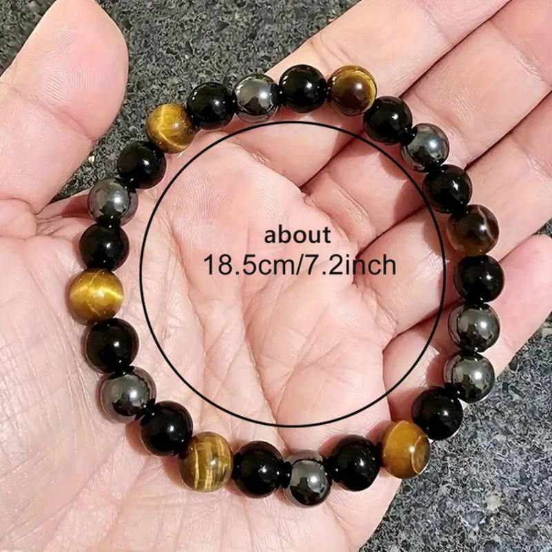 Natural Black Obsidian Hematite Tiger Eye Beads Bracelets Men