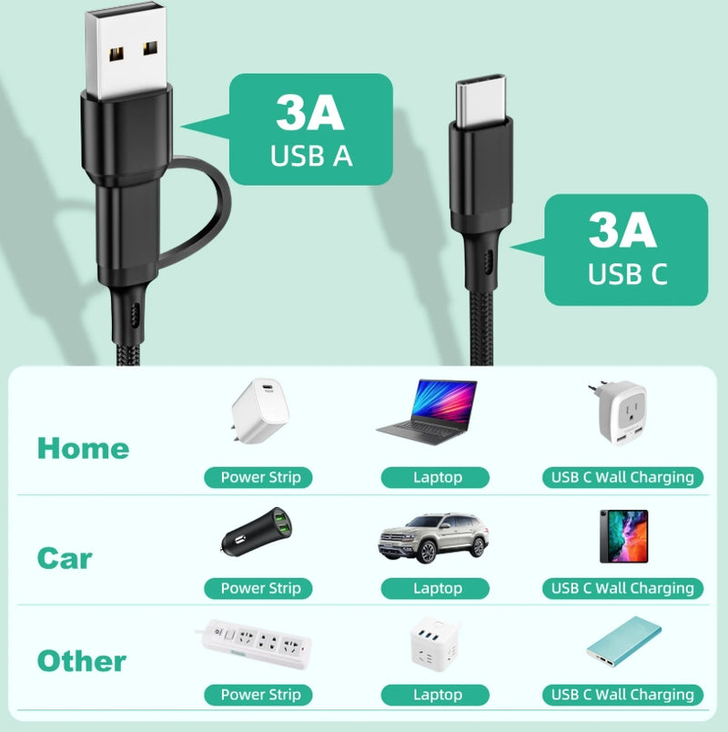 100W 5 in 1 USB Type C to Type C/Lighting/Micro Fast Charge Data Cable