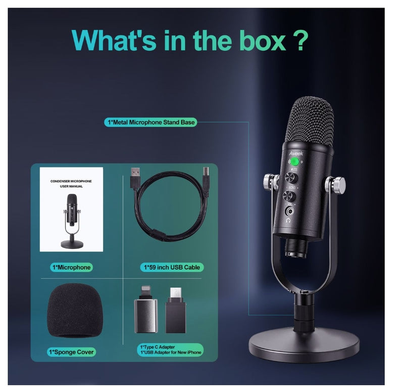 USB Microphone,Condenser Microphone for Phone,Computer,PS4 and PS5