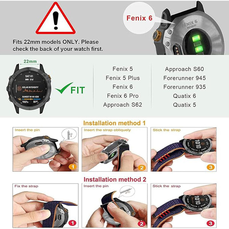 Strap 22mm Nylon Soft Lightweight Velcro Breathable Watch Bands