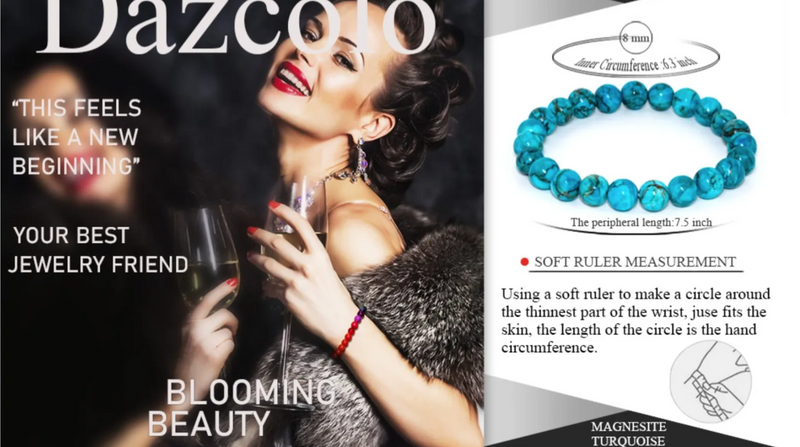 Natural Gemstone Bracelet 8mm Round Beads Healing Blue Magnesite Turquoise