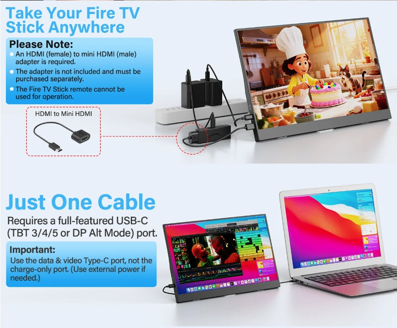 15.6 Inch Portable Monitor 1920x1080P Extend Display
