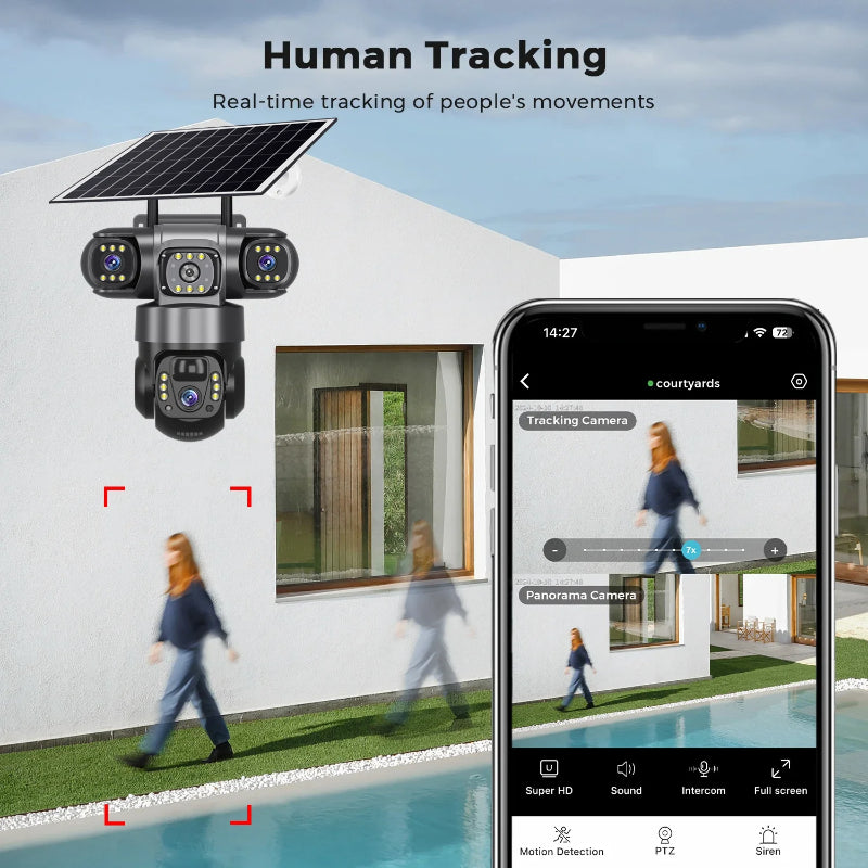 9MP Solar Security Camera Outdoor 4G/Wifi Human Detect Cameras Night Vision