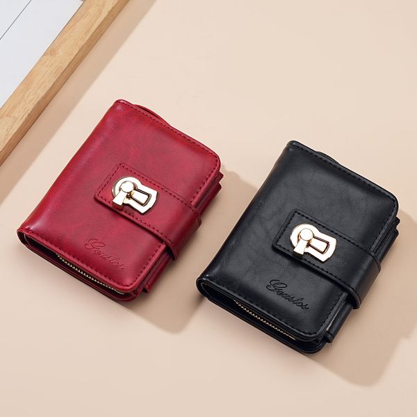 Wallet Women's Soft Leather Zipper Folding Card Holder