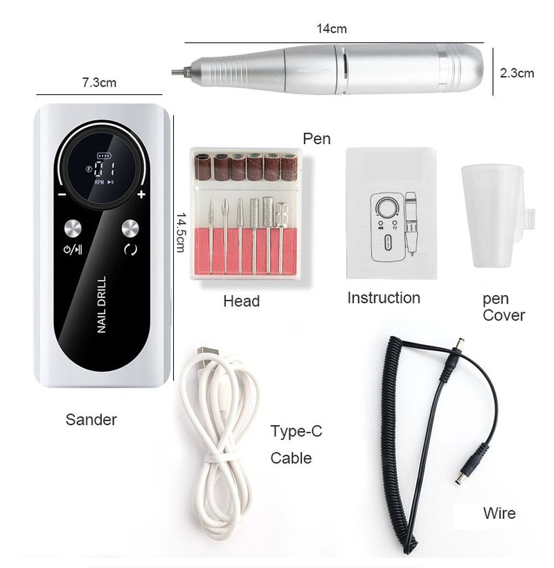 Nail Drill 45000RPM Rechargeable Set Electric Machine Polish Grind Salon