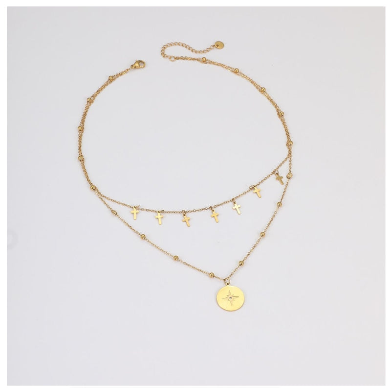 Cross Pendant Clavicle Necklace Stacked Gold Metal Girl Fashion Jewelry
