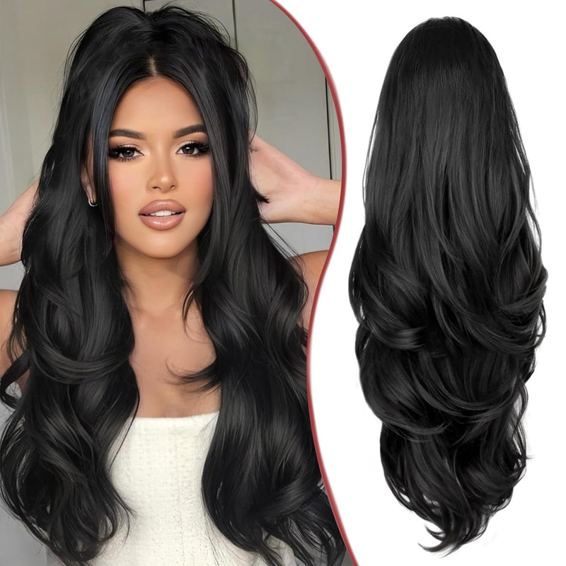 Elastic-band Ponytail Wig with Large Waves and Layered Long Curls