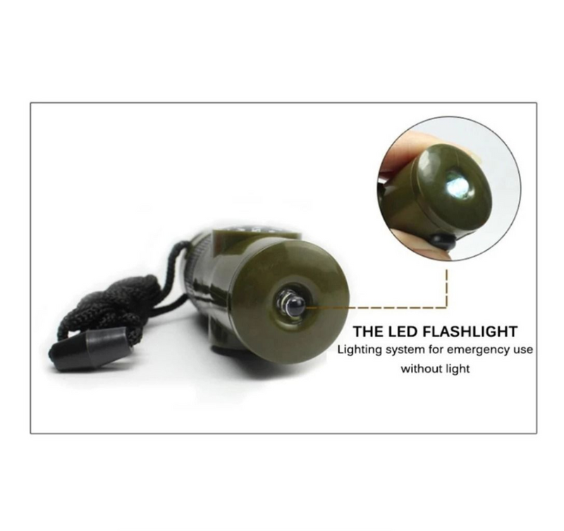7 in 1 Jungle Survival Whistle Hiking Whistle Compass Mirror Flashlight