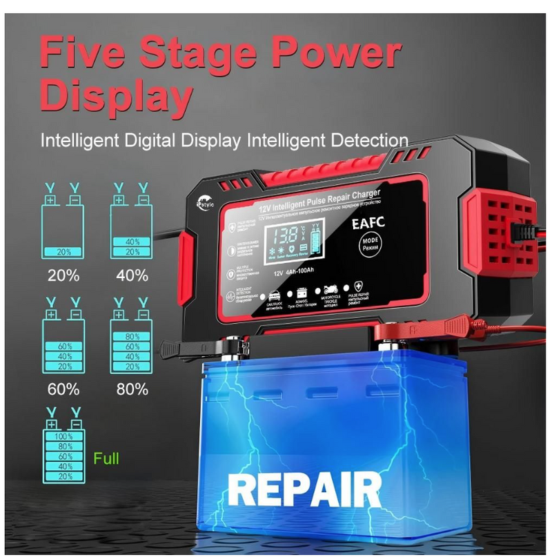 Car Battery Charger 12V 6A Pulse Repair LCD Display Smart Fast Charger