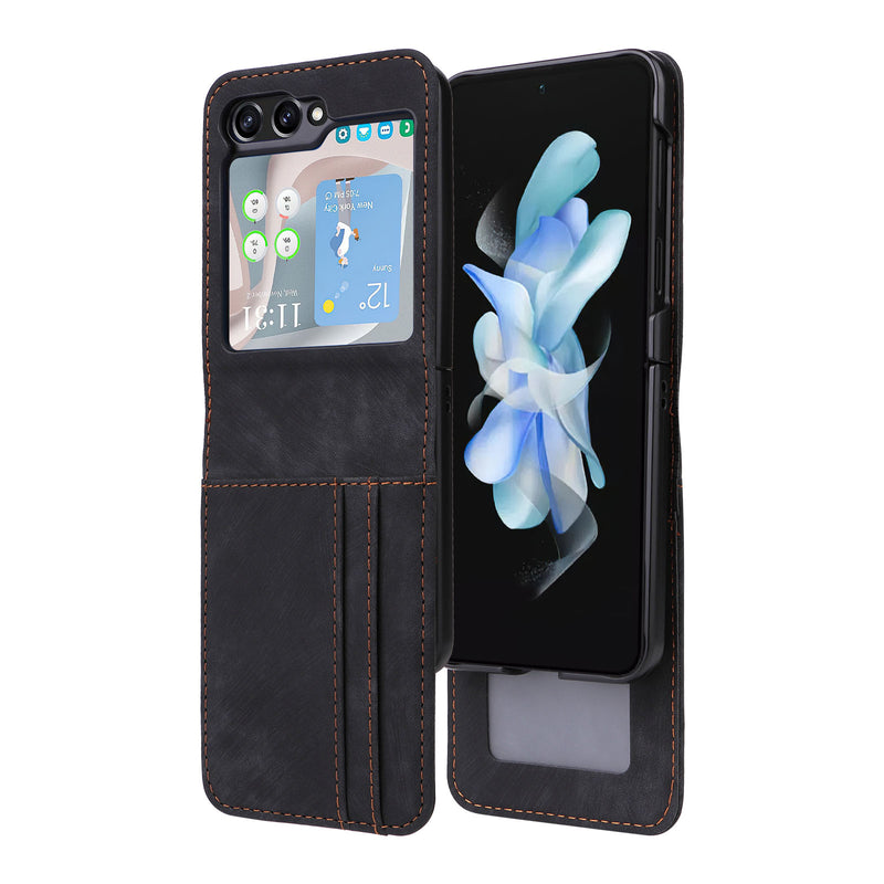 Flip Cover for Samsung Galaxy Z Flip5 PU Leather Phone Case [RFID Blocking] With Hand Strap