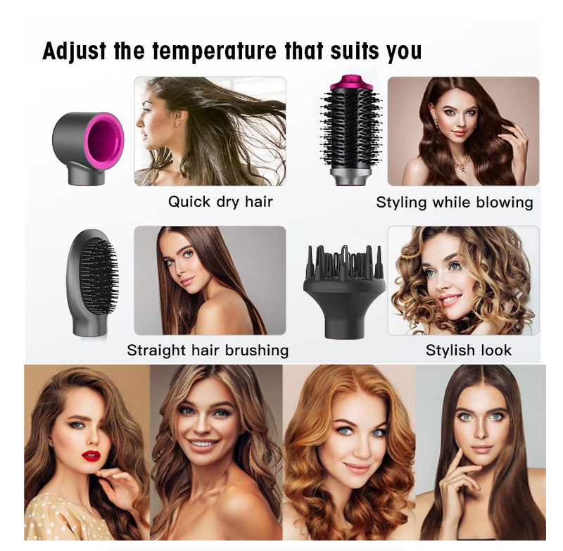 Hair Dryer Hot Air Brush Electric Ion Blow Dryer Brush- Four Changeable Brush