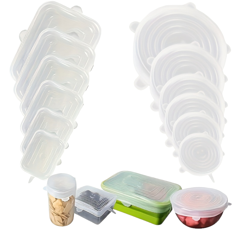 12-Pack Silicone Stretch Lids – 6 Round + 6 Square