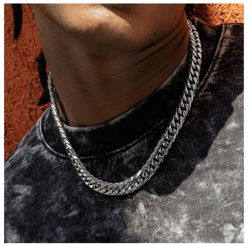 Men Curb Cuban Link Chain Necklaces 316L Stainless Steel Bracelet Hip Hop