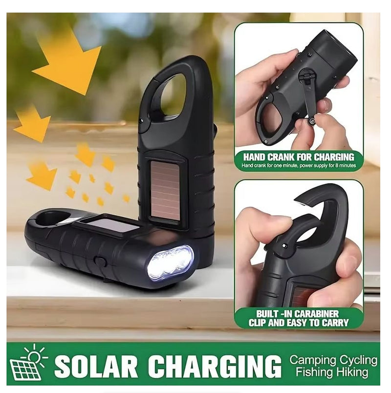Solar Hand Crank LED Flashlight Emergency Outdoor Light Dynamo Torch