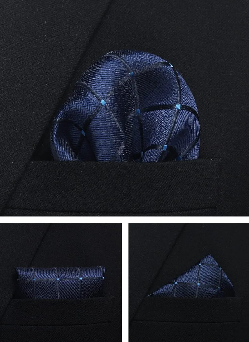Men Tie Clip Handkerchief Woven Classic Men's Necktie Pocket Square Set