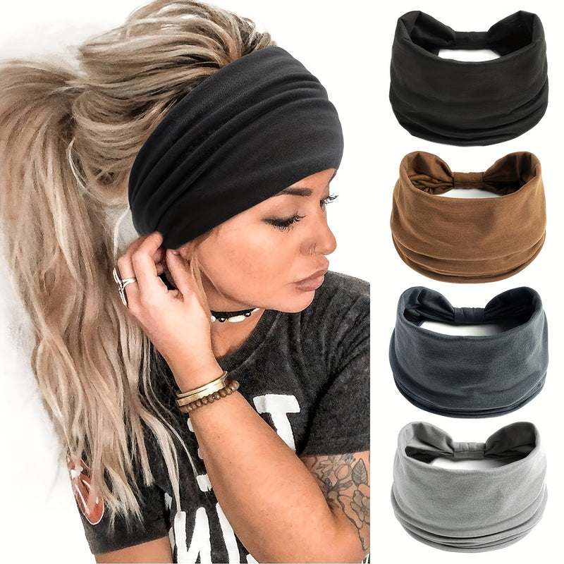 4-Pack Wide Non-Slip Headbands – Thick Yoga & Gym Hair Bands