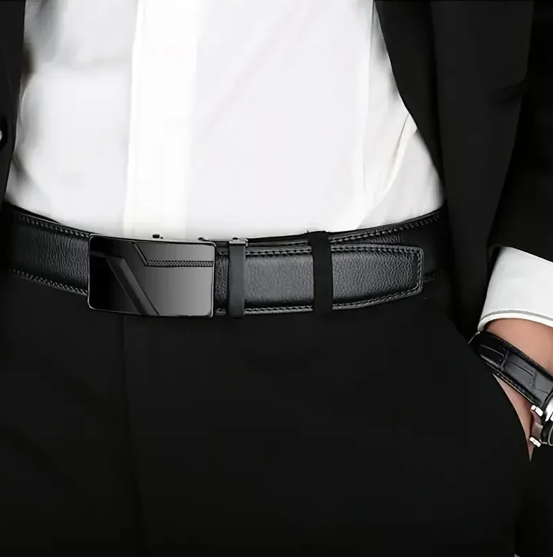 Fashion Automatic Buckle Belt PU Leather Black Male Jeans Belts for Men