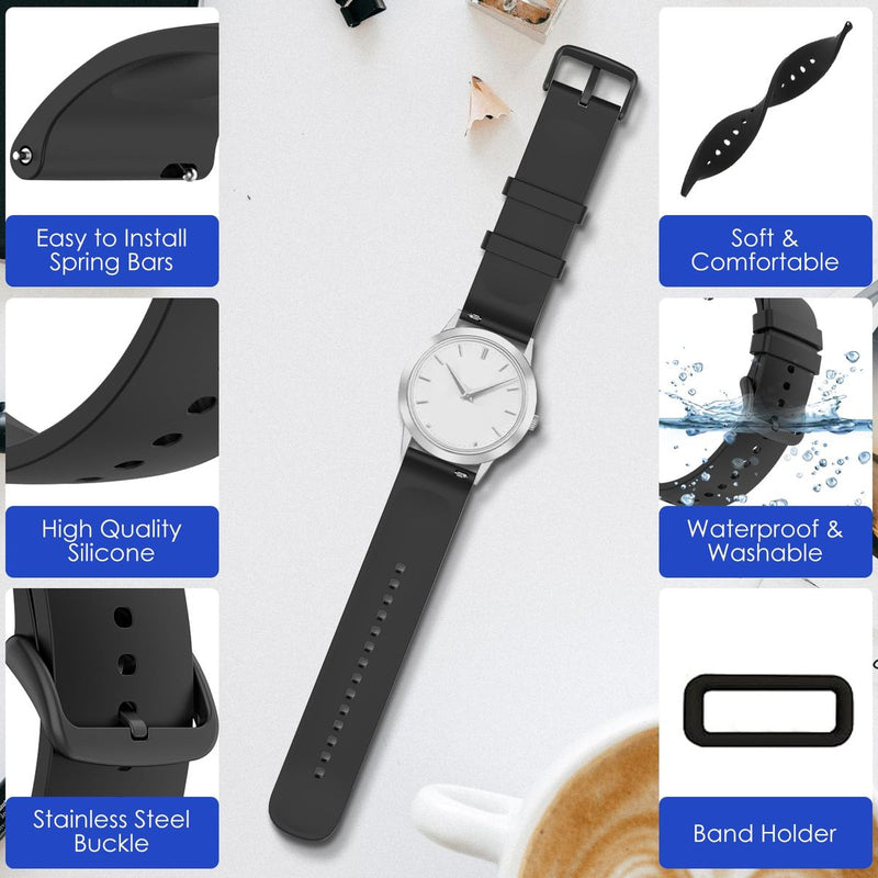 Silicone Watch Bands Stainless Steel Buckle, Sporty Universal Straps-20mm
