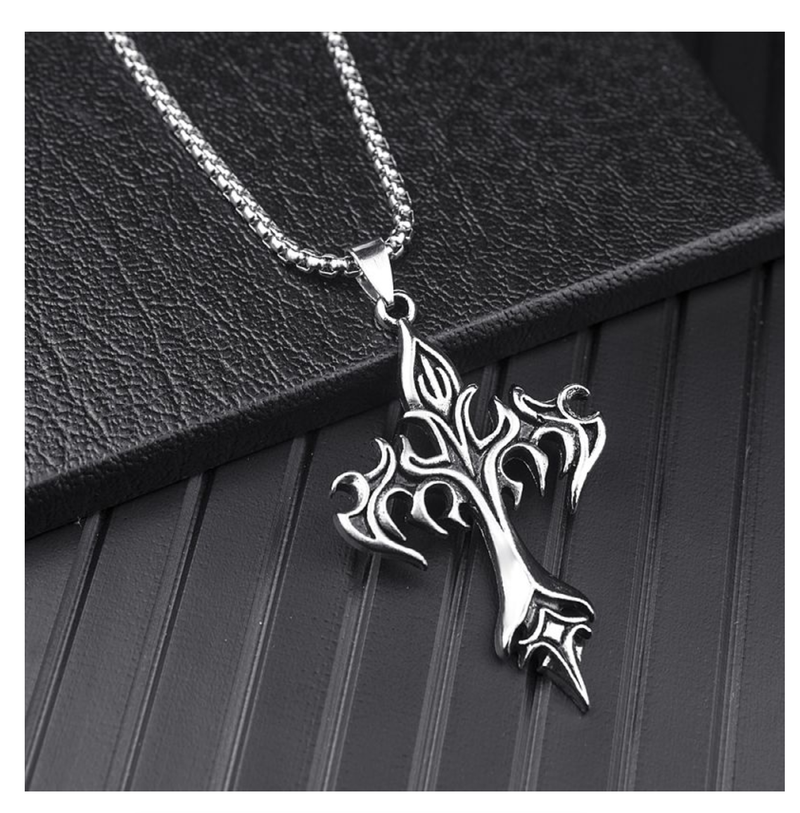 Classic Steel Warrior Men's Cross Amulet Necklace - Fashion Flame Christian