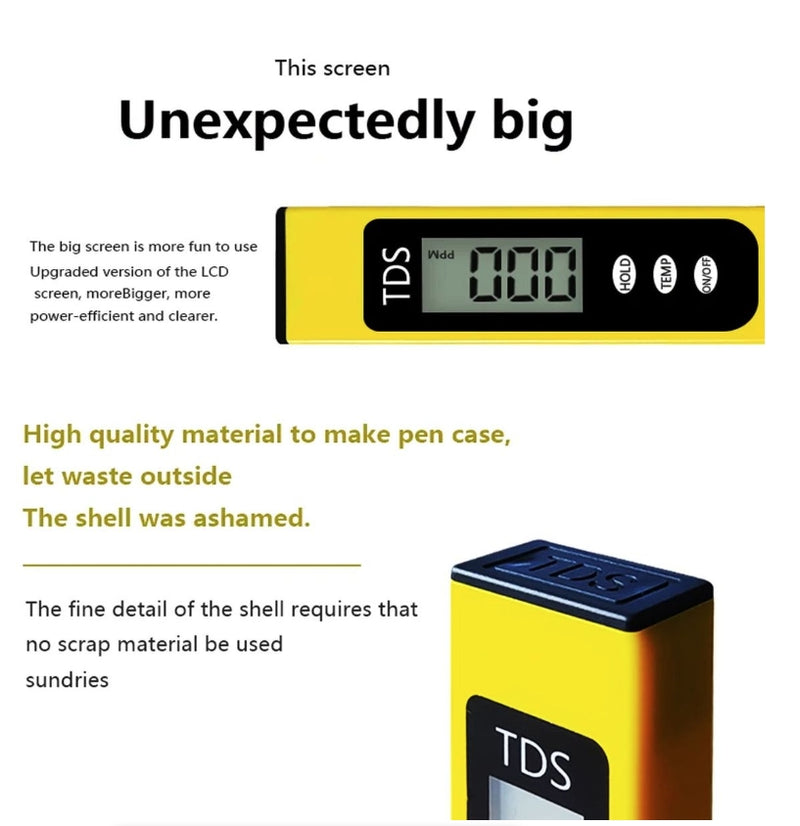 TDS Meter Big Digital Water Quality Tester TDS Temperature Meter