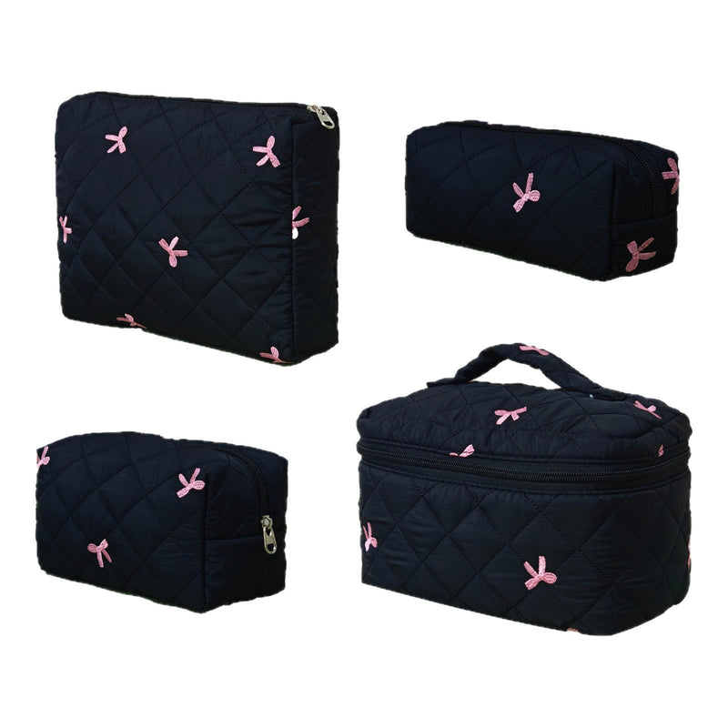 Large-Capacity Embroidered Bow Makeup Bag Travel Toiletry Organizer