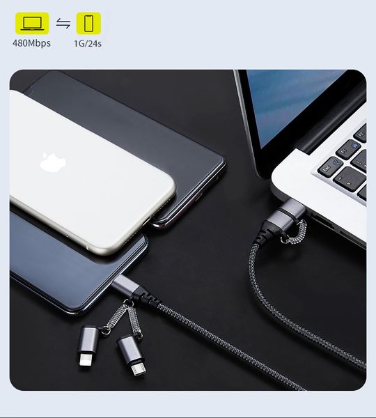 5In1 USB A/C To C/Micro/Lightning Cable Quick charging data cable