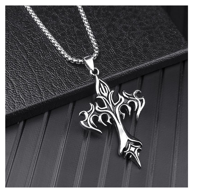 Classic Steel Warrior Men's Cross Amulet Necklace - Fashion Flame Christian