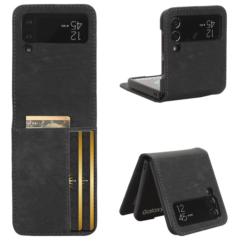 Flip Cover for Samsung Galaxy Z Flip4 PU Leather Phone Case [RFID Blocking] With Hand Strap