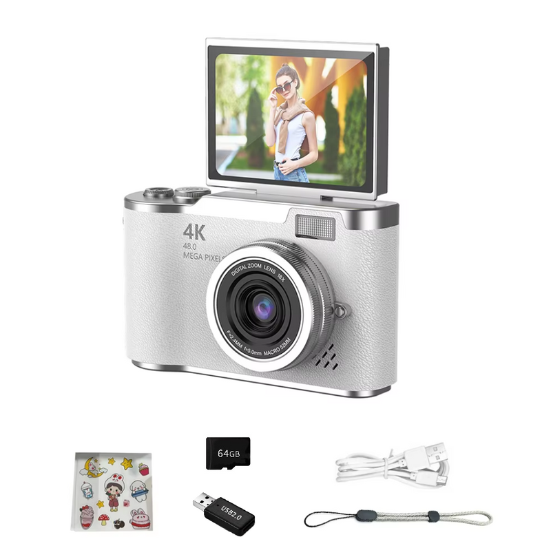 Foldable Screen Student Camera 18X Zoom Anti-Shake with Flip Screen