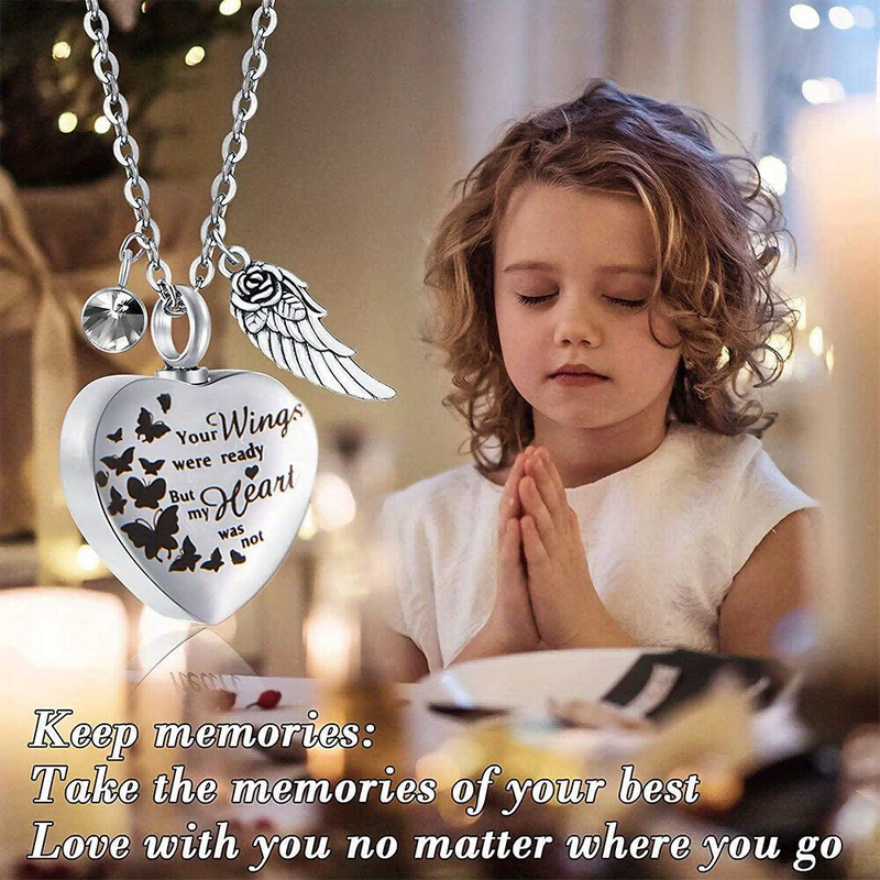 Necklace Angel Heart Wings Ashes Keepsake Cremation Memorial Urn For Gift