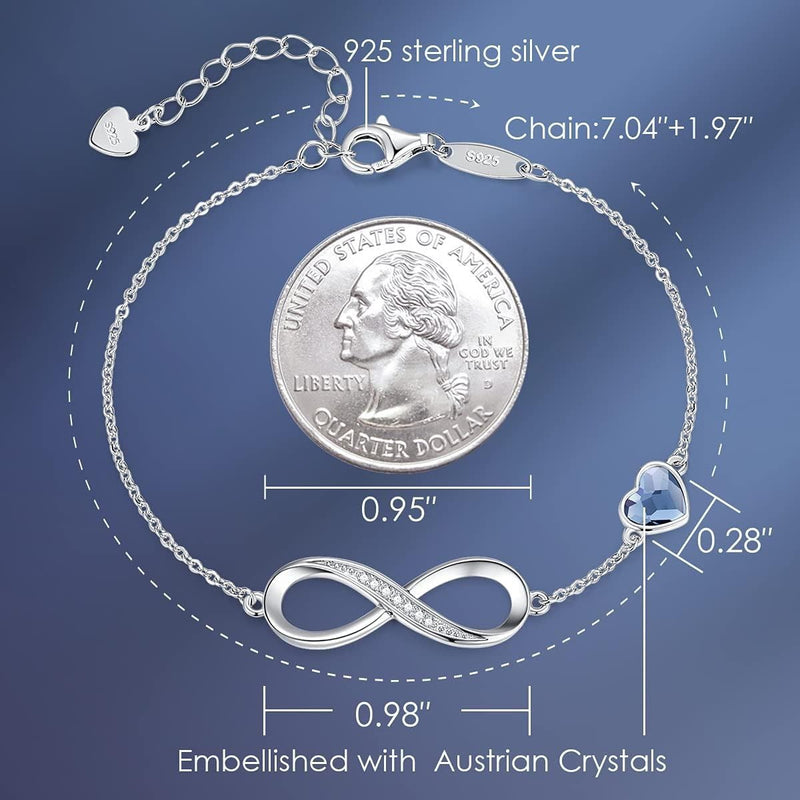 Sterling Silver Mobius Heart-Shaped Crystal Bracelet For Woman