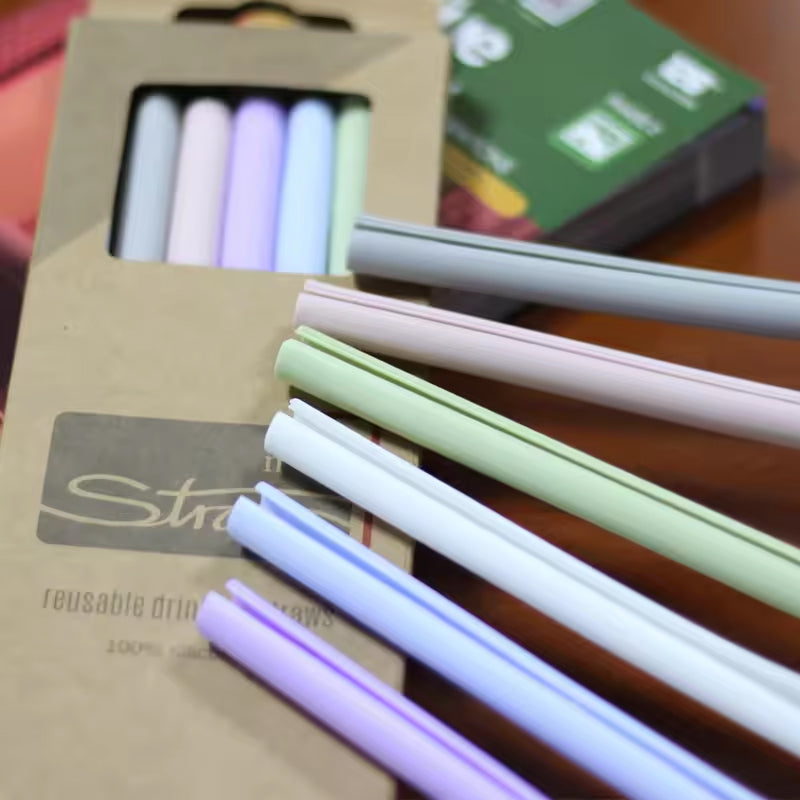 6-Piece Reusable Silicone Straws With Snap Open Design