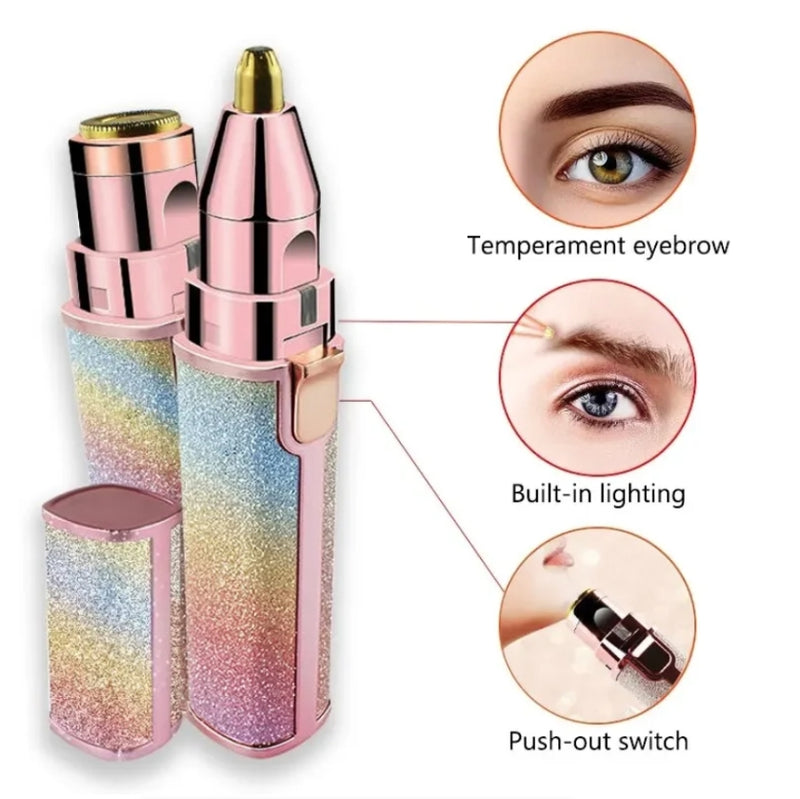 2 IN 1 Electric Epilator Eyebrow Trimmer Womans Body Facial Lip Epilator