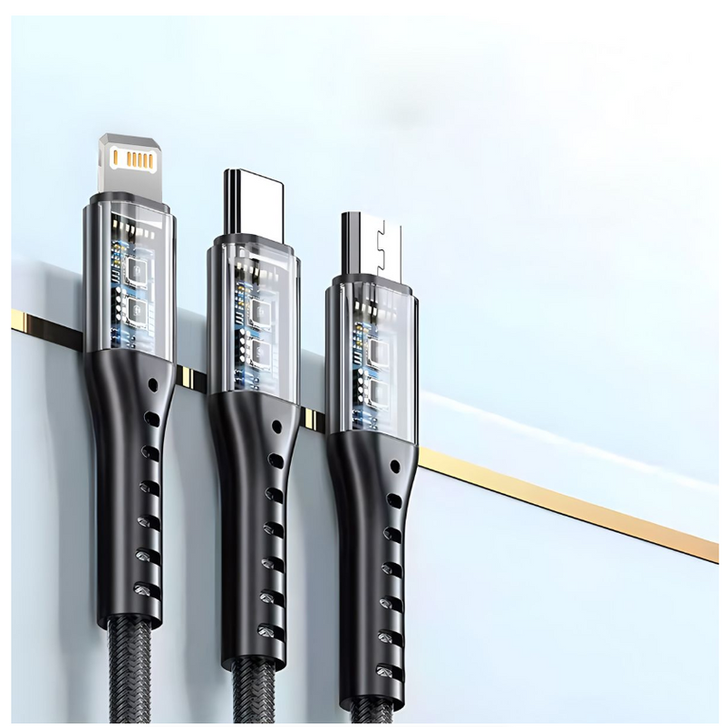 3 in 1 USB Charge Cable 6A 100W Portable Micro USB Type C Cable