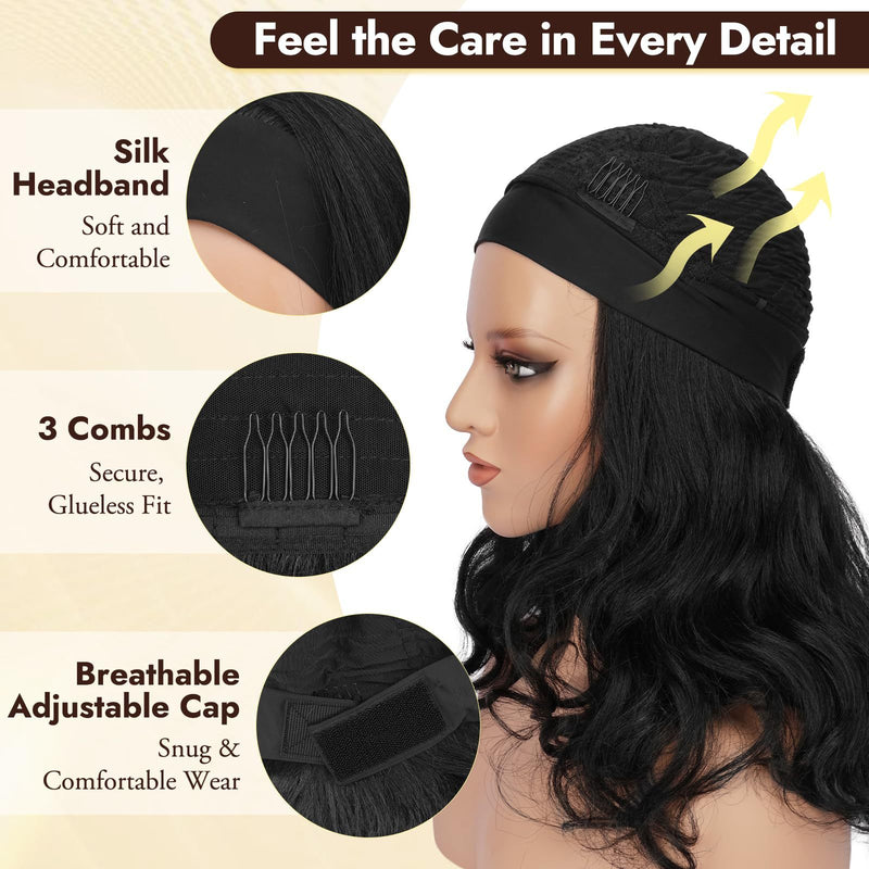 Synthetic Wig Headpiece Elegant Black Long Curly Ice Silk Headband Wig