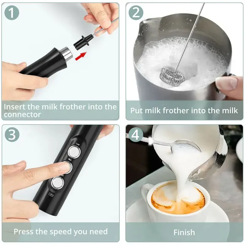 Electric Milk Frother Handheld Foam Maker for Latte, Cappuccino, Chocolate