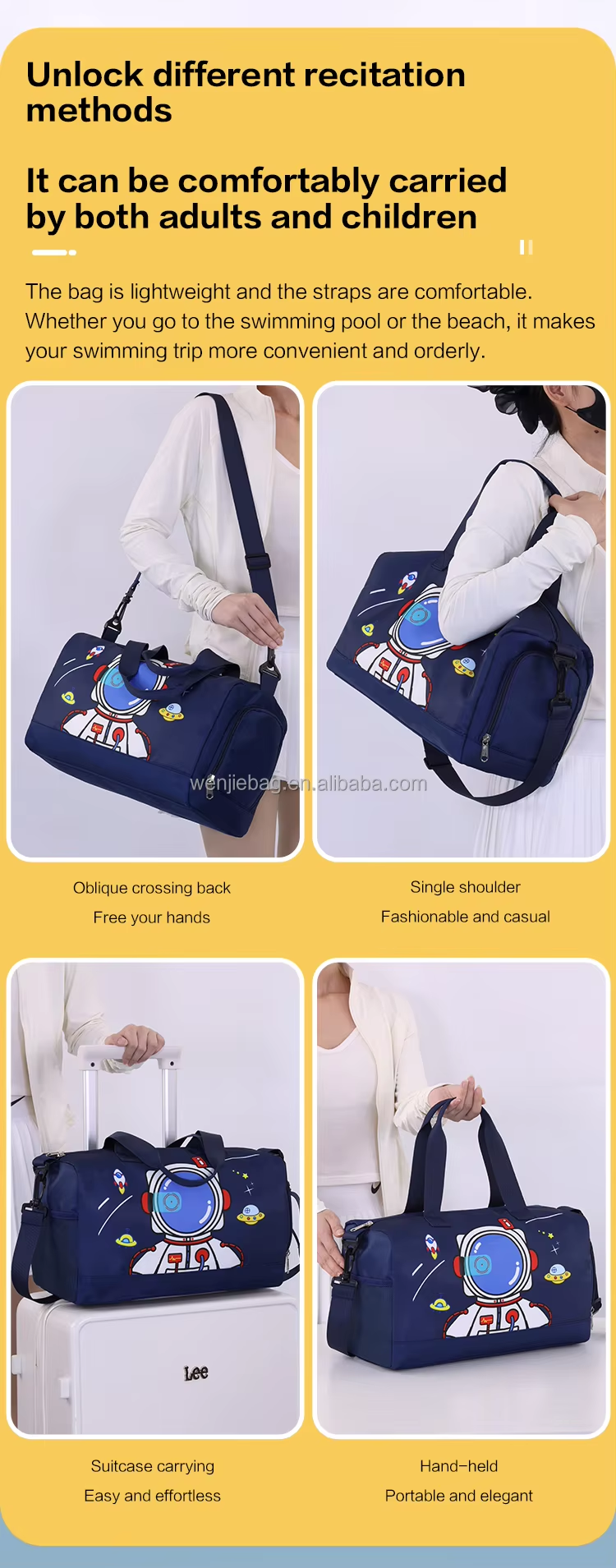 Kids Waterproof Swimming Backpack Colorful Cartoon Design Wet Dry Pockets Separate Shoe Storage Lightweight Beach Bag