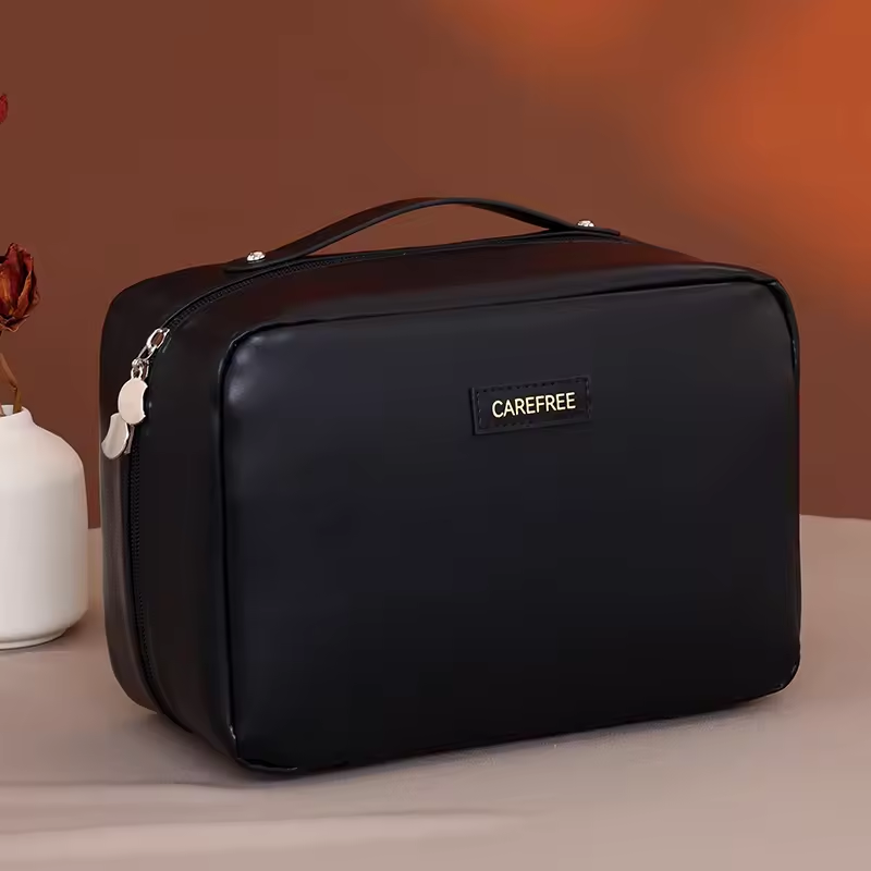 Large Capacity PU Portable Travel Makeup Storage Bag Eco-Friendly and Water Resistant Cosmetic Organizer with Fashionable Zipper